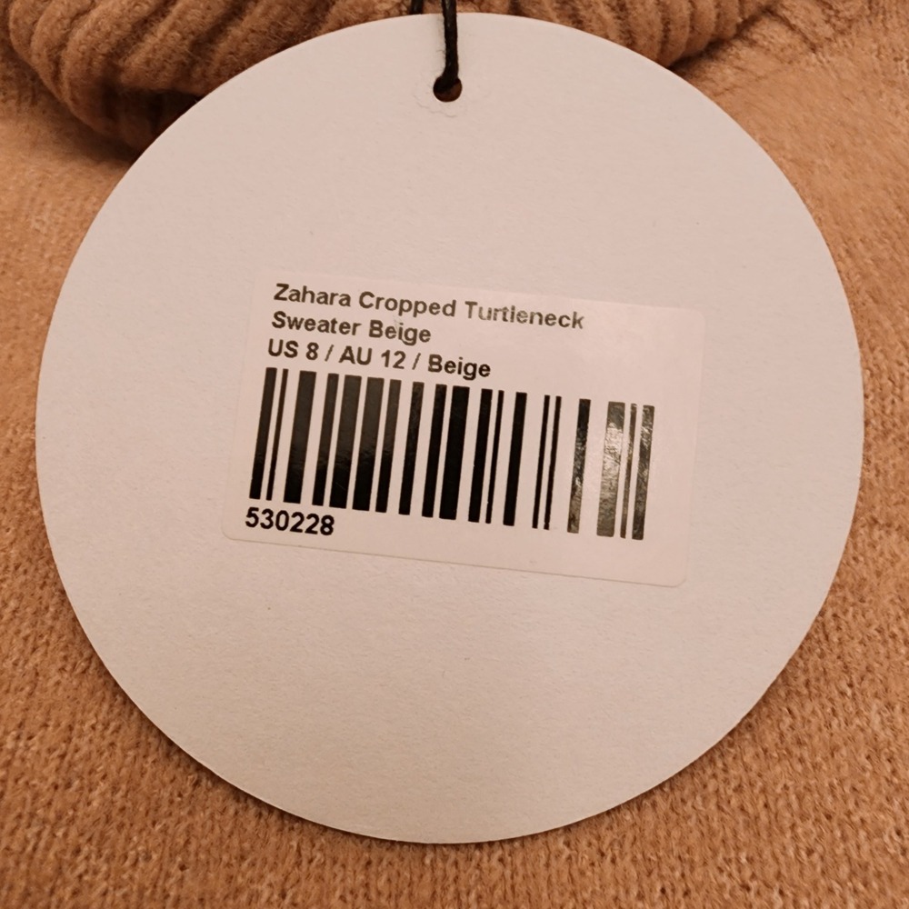 Princess Polly Zahara 90s Cropped‎ Turtleneck Sweater Beige Balloon Sleeve US 8 - Picture 5 of 5